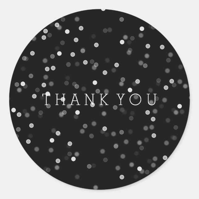 Black Dreamy Bokeh Thank You Classic Round Sticker (Front)