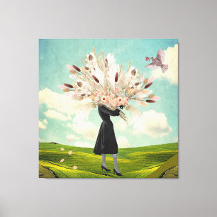 Black Dress Dried Flower Bouquet & Sky Collage Canvas Print