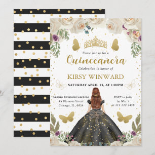 Black Dress Red Hair Princess Quinceanera Invitation