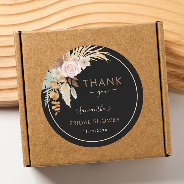 Black Dried Pampas Grass Bridal Shower Thank You Classic Round Sticker (Creator Uploaded)
