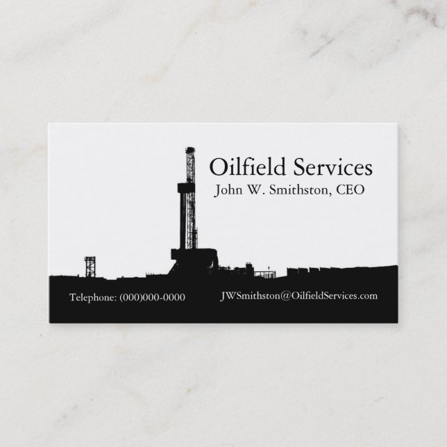 Black Drilling Rig Silhouette Business Card (Front)