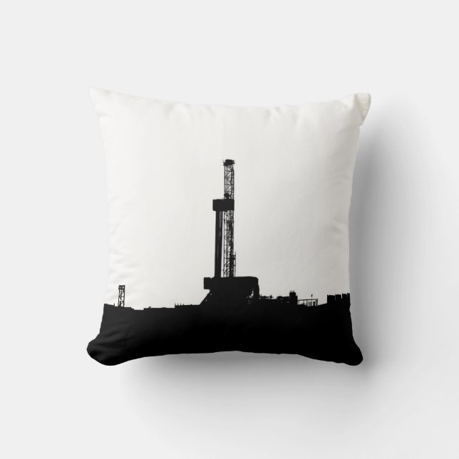 Black Drilling Rig Site Silhouette Cushion (Front)
