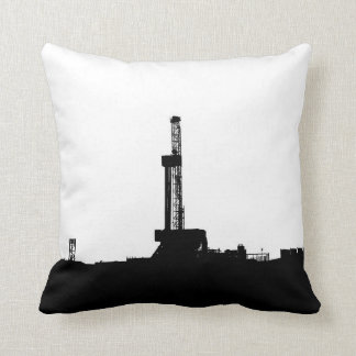 Black Drilling Rig Site Silhouette Cushion