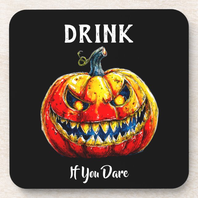 Black Drink if you dare Halloween Smiling Pumpkin Coaster (Front)