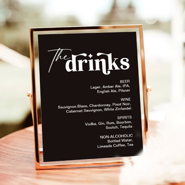 Black Drink Menu Wedding Bar Sign (Creator Uploaded)