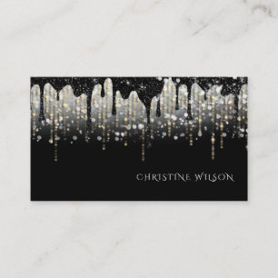 black dripping faux glitter business card