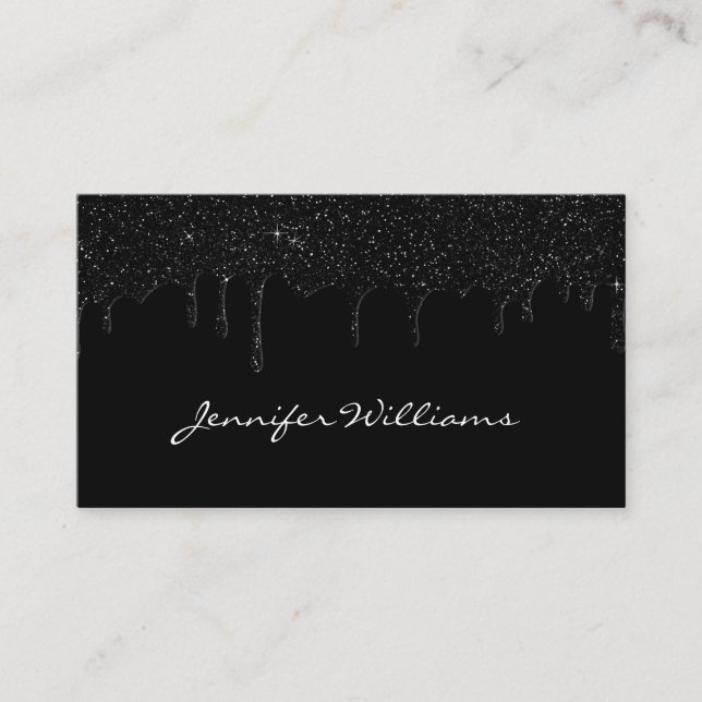 Black dripping glitter minimalist modern elegant business card (Front)