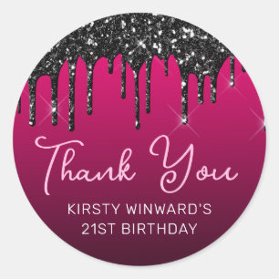 Black Dripping Glitter on Pink Birthday Classic Round Sticker