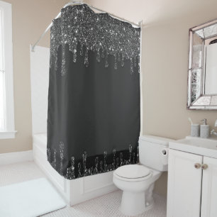 Black Dripping Glitter Shower Curtain