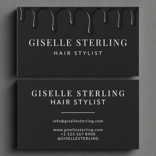 Black Dripping Luxe Hair Stylist  Business Card (Creator Uploaded)