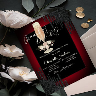 Black Drips,Glass,Roses,Red Brunch & Bubbly Invitation