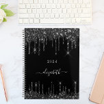 Black drips name script 2025 planner<br><div class="desc">A classic black background decorated with drips. Personalise and add a year and a name. The name is written with modern hand lettered style script with swashes. To keep the swashes only delete the sample name, leave the spaces or emoji's in front and after the name. Perfect for school, work...</div>