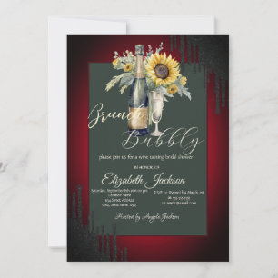 Black Drips Sunflowers Red Brunch & Bubbly Invitation