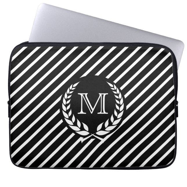 Black DS Wreathed Monogram Laptop Sleeve (Front)