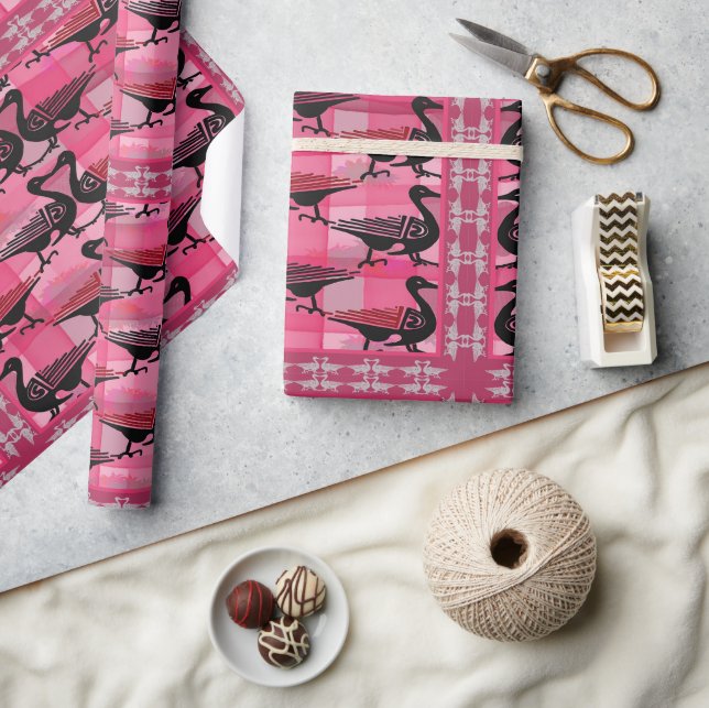 Black Ducks on a Pink Weave Wrapping Paper (Crafts)