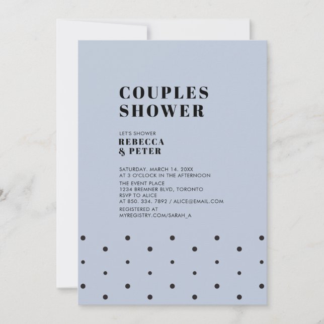 Black & Dust Blue | Modern Couples Wedding Shower Invitation (Front)