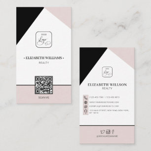 Black Dusty Pink Custom Business Logo & QR Code Card
