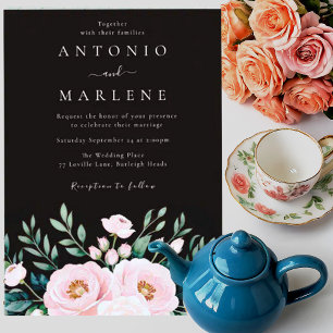 Black Dusty Rose Blush Floral Fall Boho Wedding Invitation