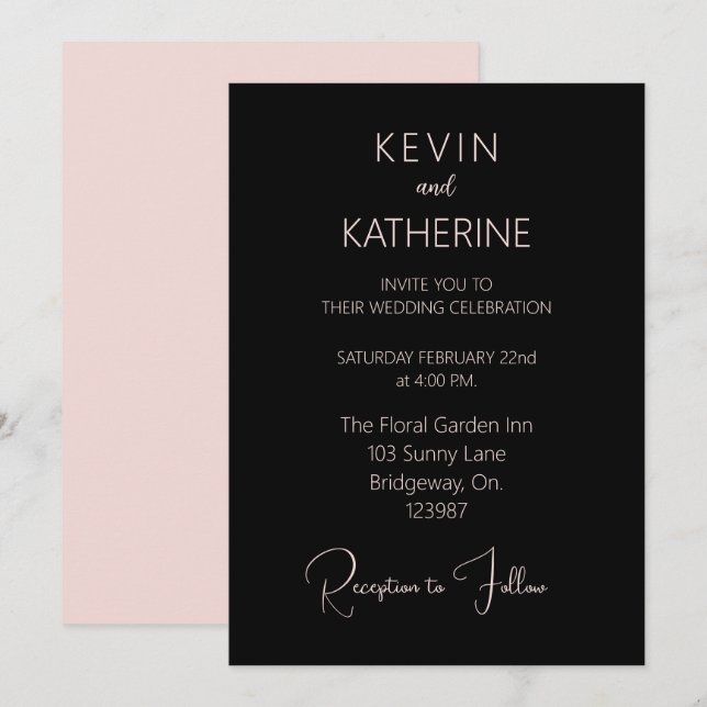Black Dusty Rose Simple Wedding Invitation  (Front/Back)