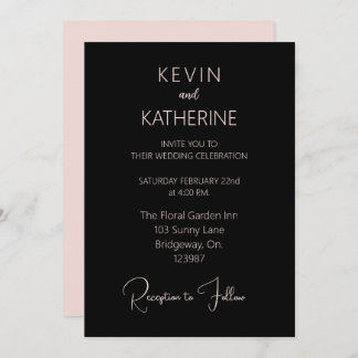 Black Dusty Rose Simple Wedding Invitation