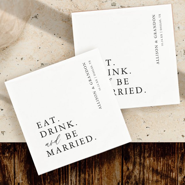 Black Eat Drink and Be Married Rehearsal Dinner Napkin (Creator Uploaded)
