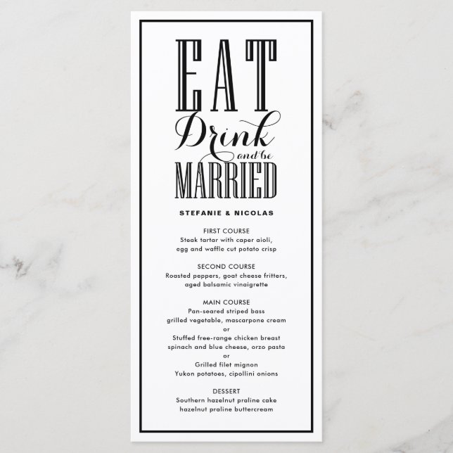 Black Eat, Drink and Be Married Wedding Menu (Front)