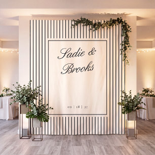 Black & Ecru Classic Pinstripe Wedding Backdrop Tapestry