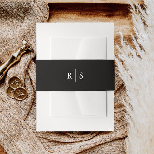 Black & Ecru Editable Colour Monogram Wedding Invitation Belly Band