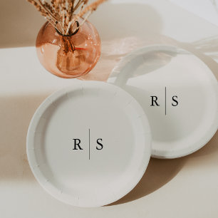 Black & Ecru Editable Colour Monogram Wedding Paper Plate
