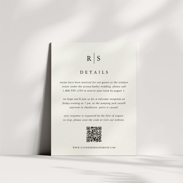 Black & Ecru Monogram Wedding QR Code Enclosure Card (Creator Uploaded)