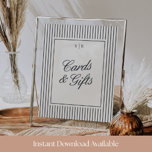 Black & Ecru Pinstripe Wedding Cards & Gifts Sign