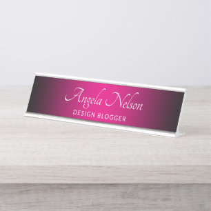 Black Edge Hot Pink Ombre Desk Name Plate