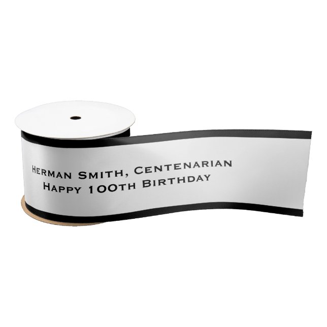 Black Edge - Your Text Repeated - Black/White Satin Ribbon (Spool)