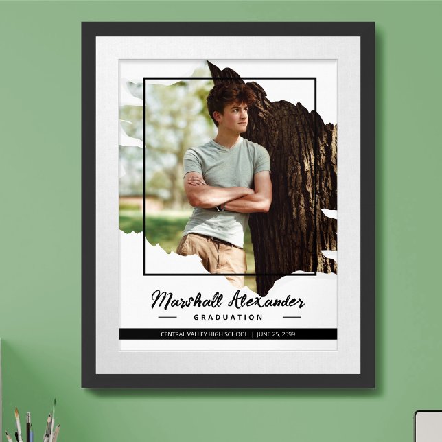 Black Edgy Abstract Torn Photo Graduation Poster (Creator Uploaded)