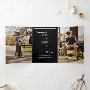 Black Edgy Abstract Torn Photo Graduation Tri-Fold Invitation