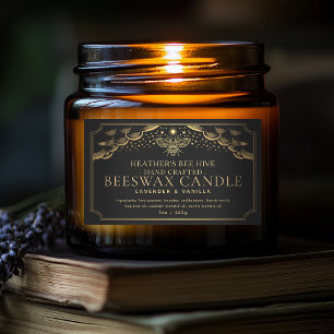 Black Editable Witchy Tarot Honeybee Candle Label