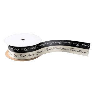 Black & Eggshell Stripe Personalised Text Ribbon Satin Ribbon