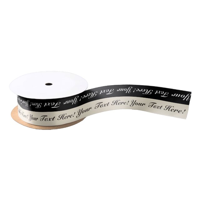 Black & Eggshell Stripe Personalised Text Ribbon Satin Ribbon (Spool)