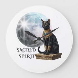 Black Egyptian Cat Secret Spirit Sticker Large Clock