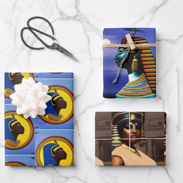 Black Egyptian Wrapping Paper Flat Sheet Set of 3 (Front)