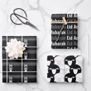 Black Eid Adha Mubarak Kaaba Sheep Pattern Wrapping Paper Sheet