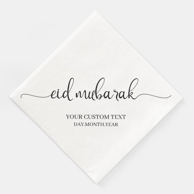 Black Eid Mubarak Calligraphy Custom Napkin (Corner)