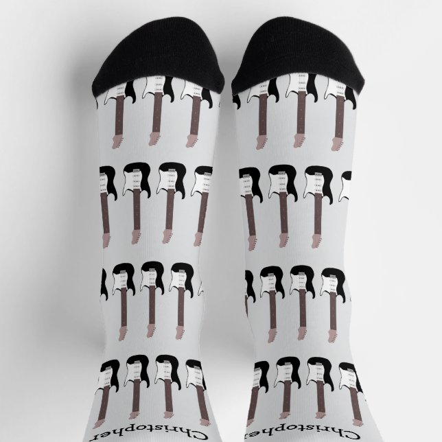 Black Electric Guitar Design Personalised Socks (Top)