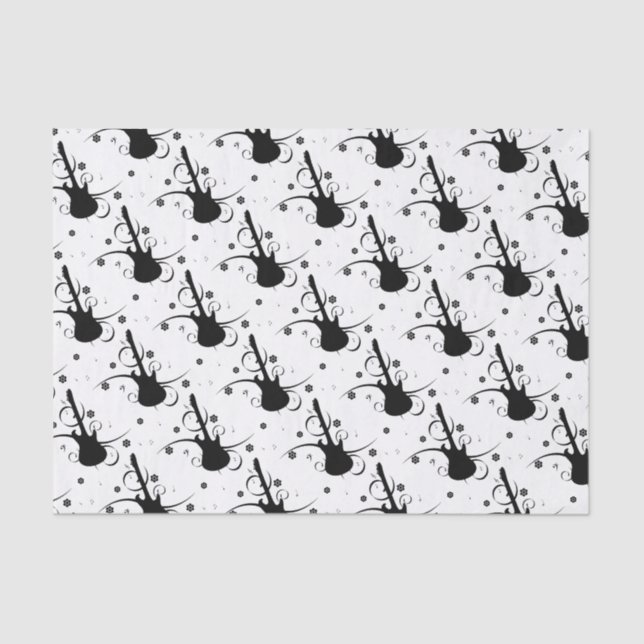 Black Electric Guitar with Floral Pattern Tissue Paper (Front)