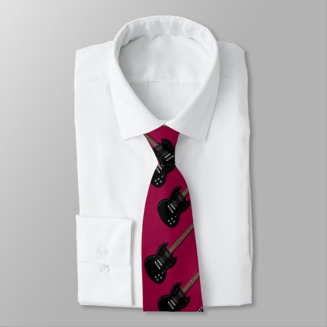 Black Electric Guitars Musicians Burgundy Tie (Tied)