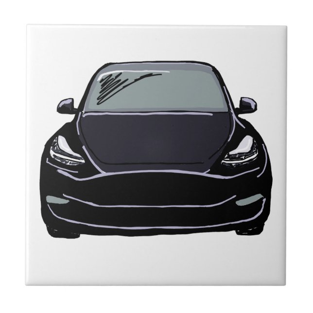 Black Electric Vehicle SUV Car Drawing Ceramic Tile (Front)