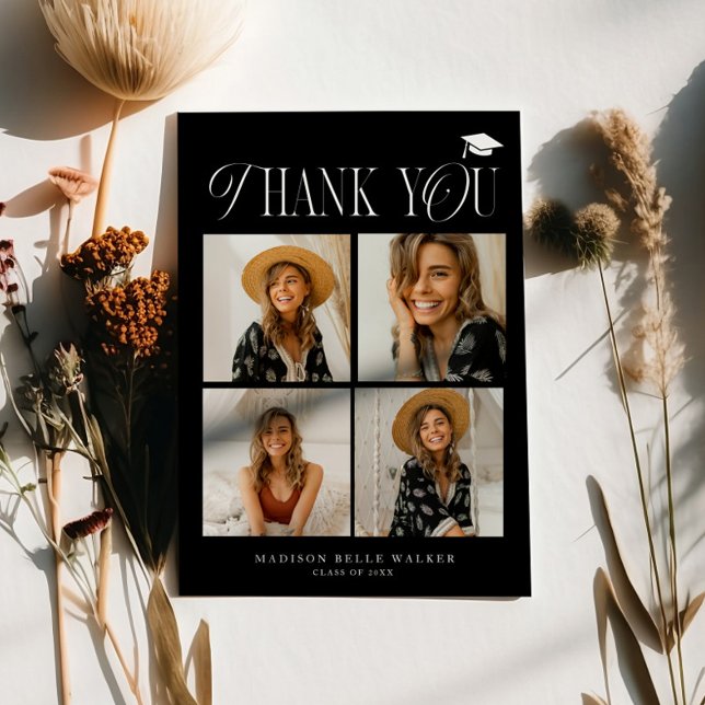 Black Elegance Graduation Thank You Photo Collage (Creator Uploaded)