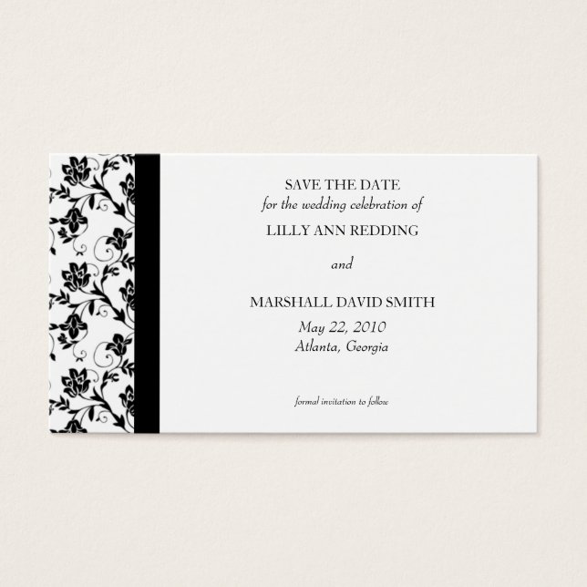 Black Elegance Save The Date Card (Front)