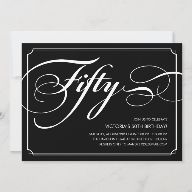 Black Elegant 50th Birthday Invitations (Front)