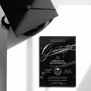 Black Elegant and Formal Script Graduation Acrylic Invitations
